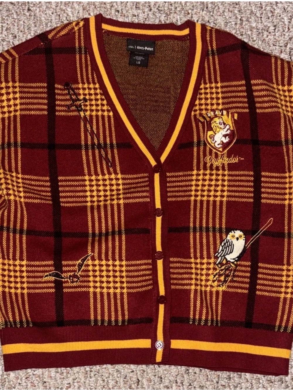 Gryffindor Plaid Cardigan Sweater Harry Potter Large